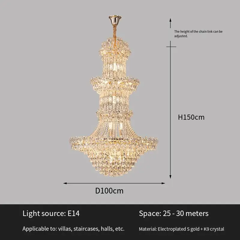 Luxury Villa Stair Crystal Long Adjustable Height Large Chandelier LED Home Hotel Decor Banquet Hall Ceiling Pendant Lig — view 3