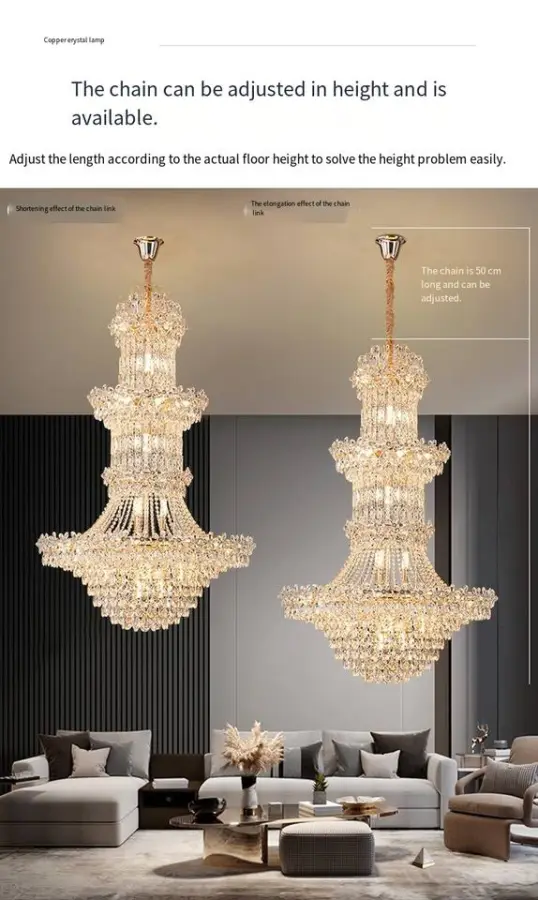 Luxury Villa Stair Crystal Long Adjustable Height Large Chandelier LED Home Hotel Decor Banquet Hall Ceiling Pendant Lig — view 4