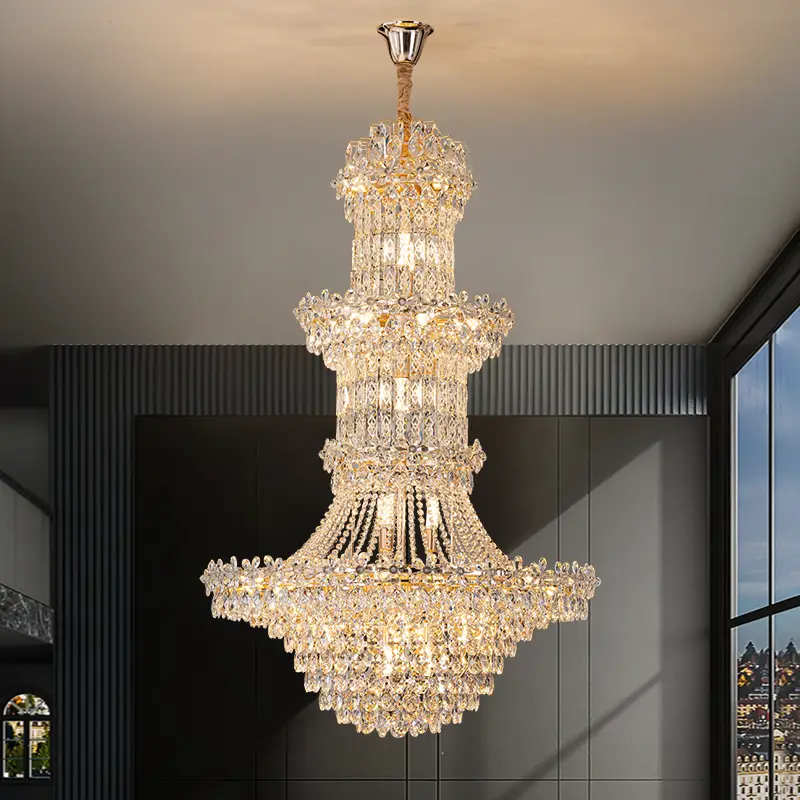 Luxury Villa Stair Crystal Long Adjustable Height Large Chandelier LED Home Hotel Decor Banquet Hall Ceiling Pendant Lig — view 5
