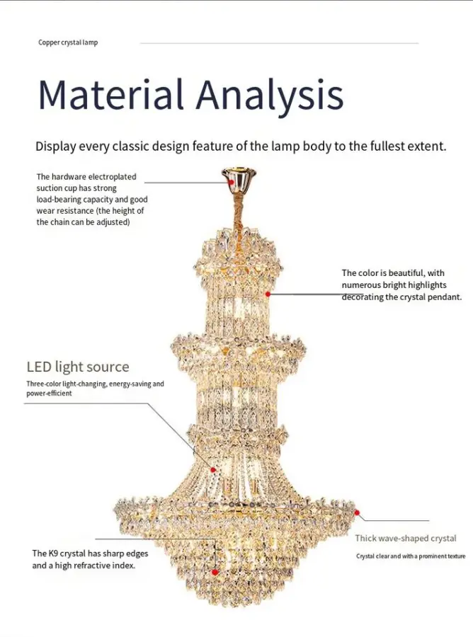 Luxury Villa Stair Crystal Long Adjustable Height Large Chandelier LED Home Hotel Decor Banquet Hall Ceiling Pendant Lig — view 6