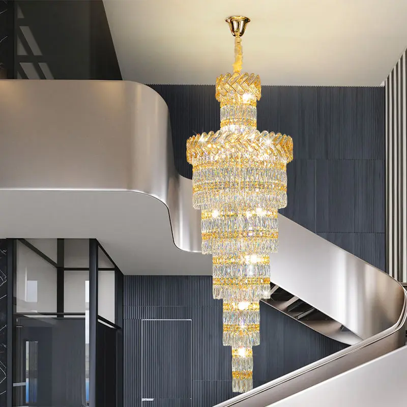 Luxury Large Villa Stair Crystal Chandelier Lamp Banquet Hotel Lobby Hall Livingroom Ceiling Pendant Light Adjustable He — view 1