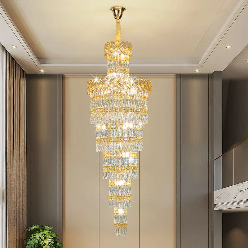 Luxury Large Villa Stair Crystal Chandelier Lamp Banquet Hotel Lobby Hall Livingroom Ceiling Pendant Light Adjustable He — view 2