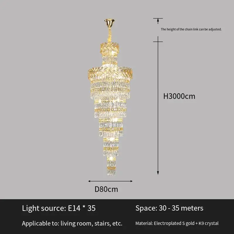Luxury Large Villa Stair Crystal Chandelier Lamp Banquet Hotel Lobby Hall Livingroom Ceiling Pendant Light Adjustable He — view 4