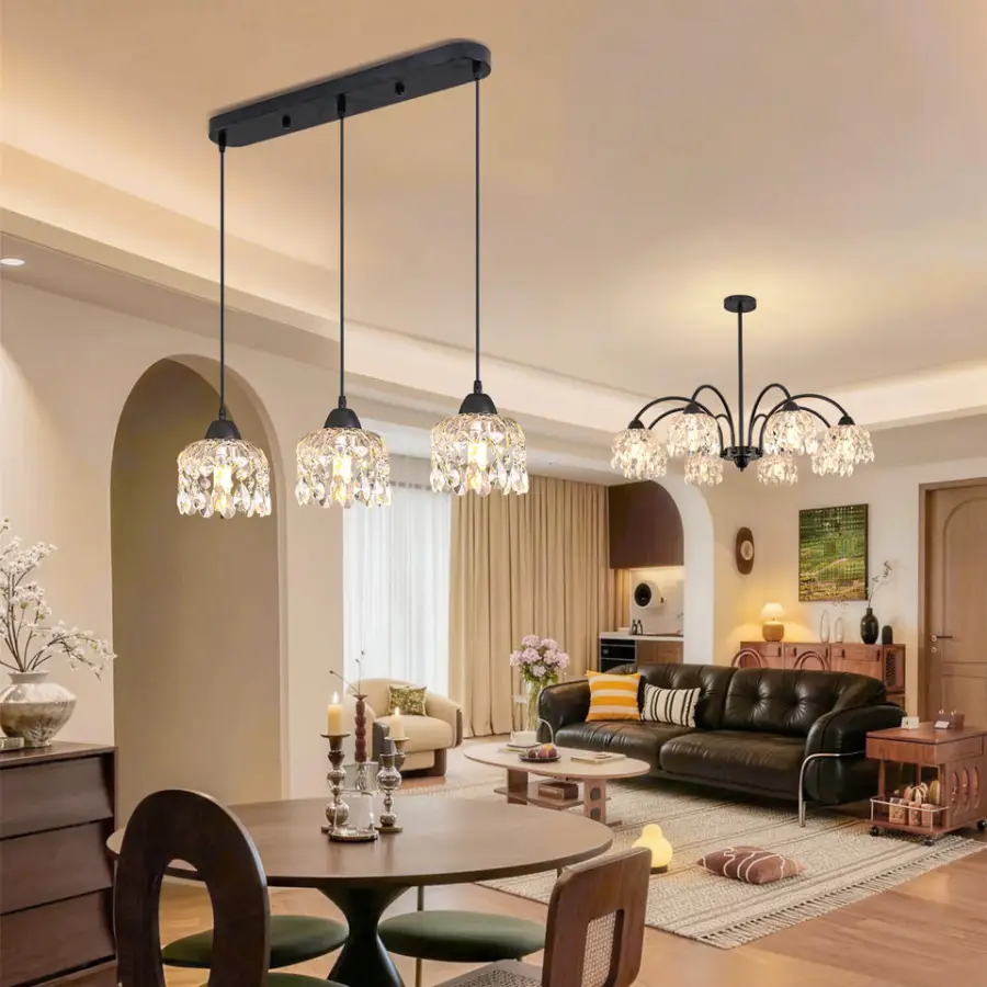 Modern Wedding Banquet Hall Chandelier Light Iron Glass Middle LivingRoom Bedroom Home Villa Decor Dimmable Pendant Ligh — view 5