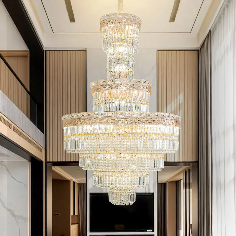 Luxury Crystal Large Hardware Chandelier Lamp Indoor LED Villa Stair Home Hotel Fixture Banquet Hall Ceiling Pendant Lig — view 3