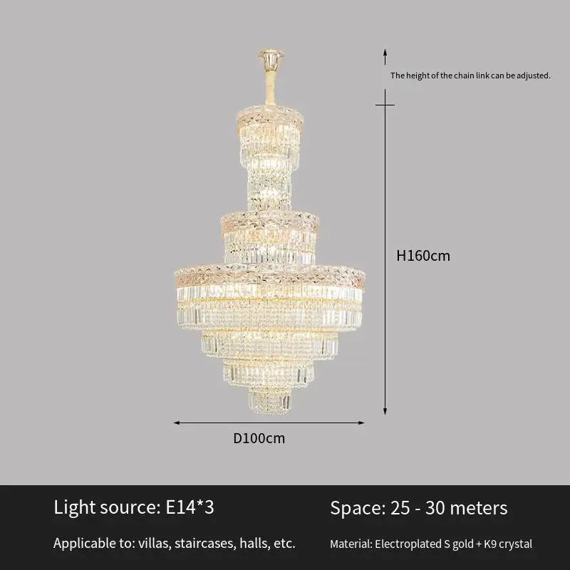 Luxury Crystal Large Hardware Chandelier Lamp Indoor LED Villa Stair Home Hotel Fixture Banquet Hall Ceiling Pendant Lig — view 4