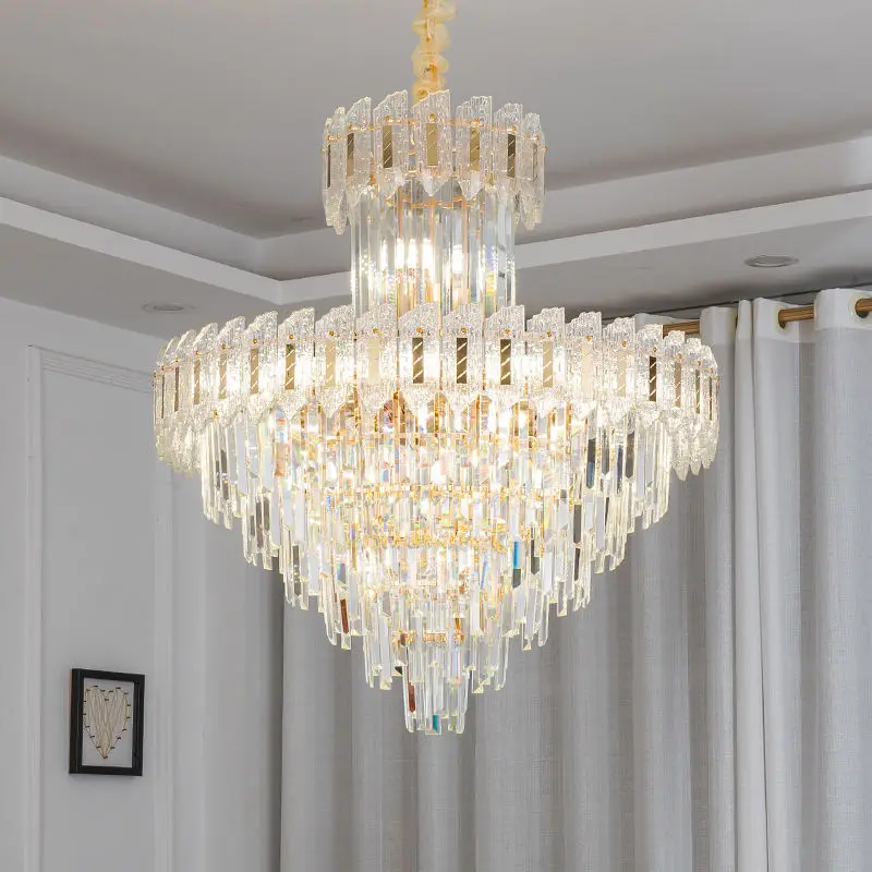 Luxury Modern Villa Gold Crystal LED Ceiling Chandelier Adjustable Height Pendant Lamp for Living Room Dimmable Middle L — view 6
