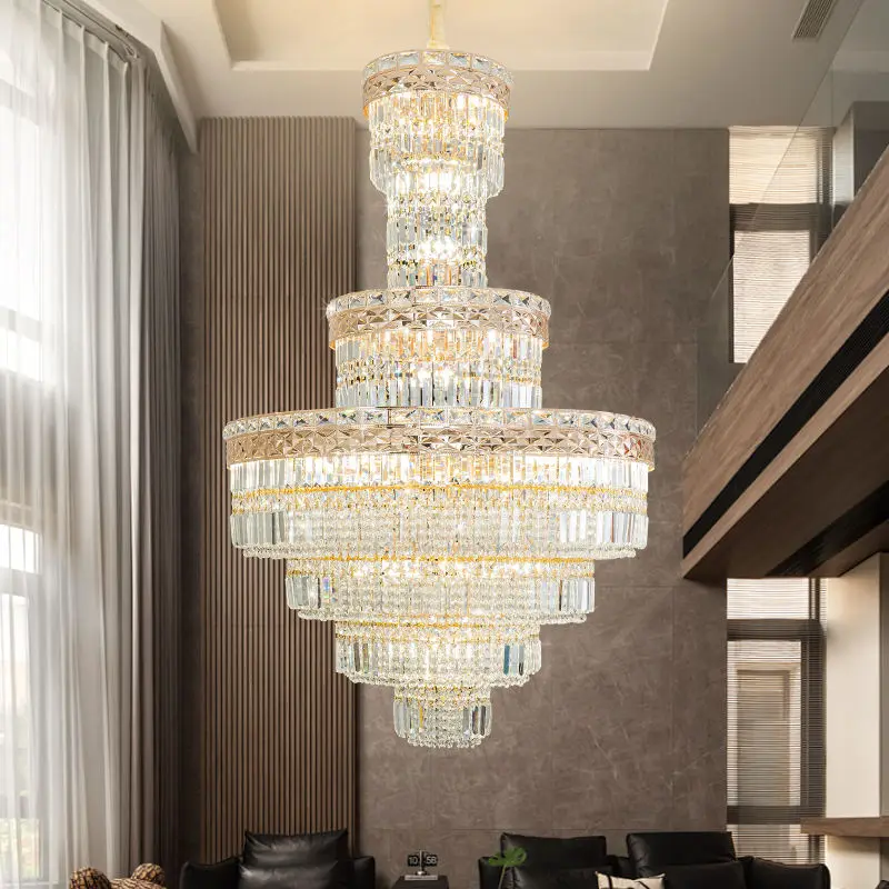 Luxury Crystal Large Hardware Chandelier Lamp Indoor LED Villa Stair Home Hotel Fixture Banquet Hall Ceiling Pendant Lig — view 5
