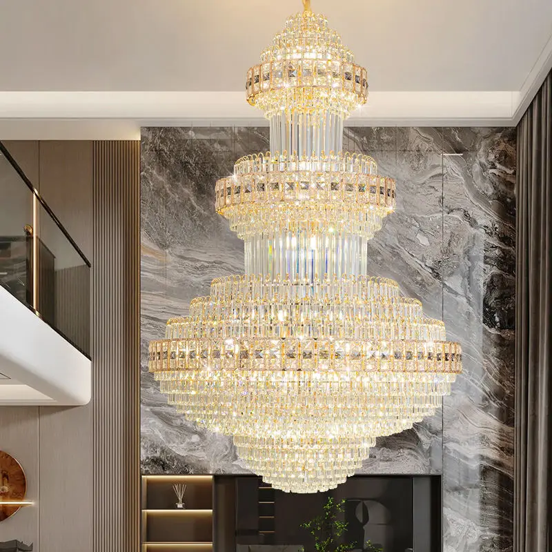 Luxury Crystal Entrance Duplex Large Chandelier Lamp Indoor Villa Stair Home Hotel LED Banquet Hall Ceiling Pendant Ligh — view 1