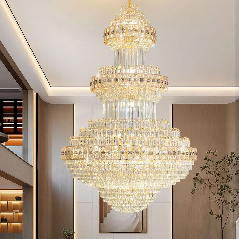 Luxury Crystal Entrance Duplex Large Chandelier Lamp Indoor Villa Stair Home Hotel LED Banquet Hall Ceiling Pendant Ligh — view 2