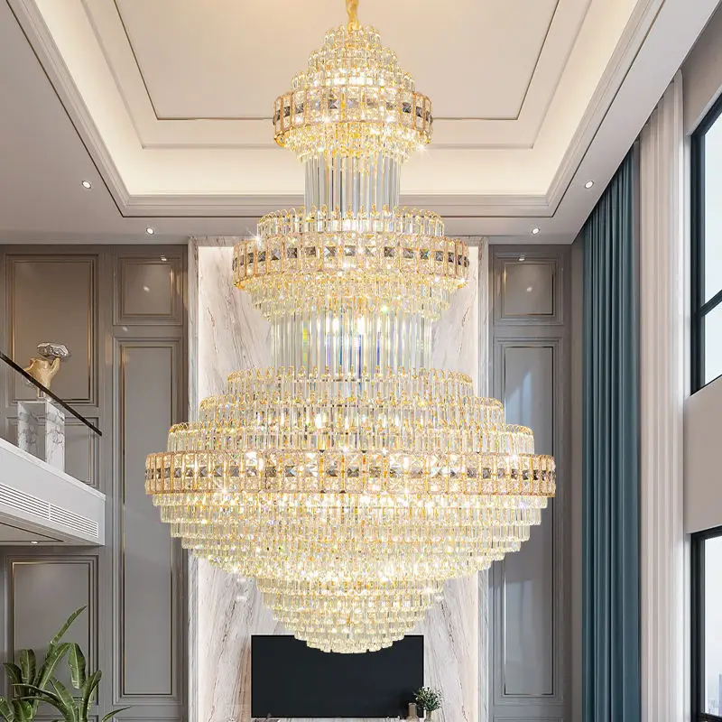 Luxury Crystal Entrance Duplex Large Chandelier Lamp Indoor Villa Stair Home Hotel LED Banquet Hall Ceiling Pendant Ligh — view 5