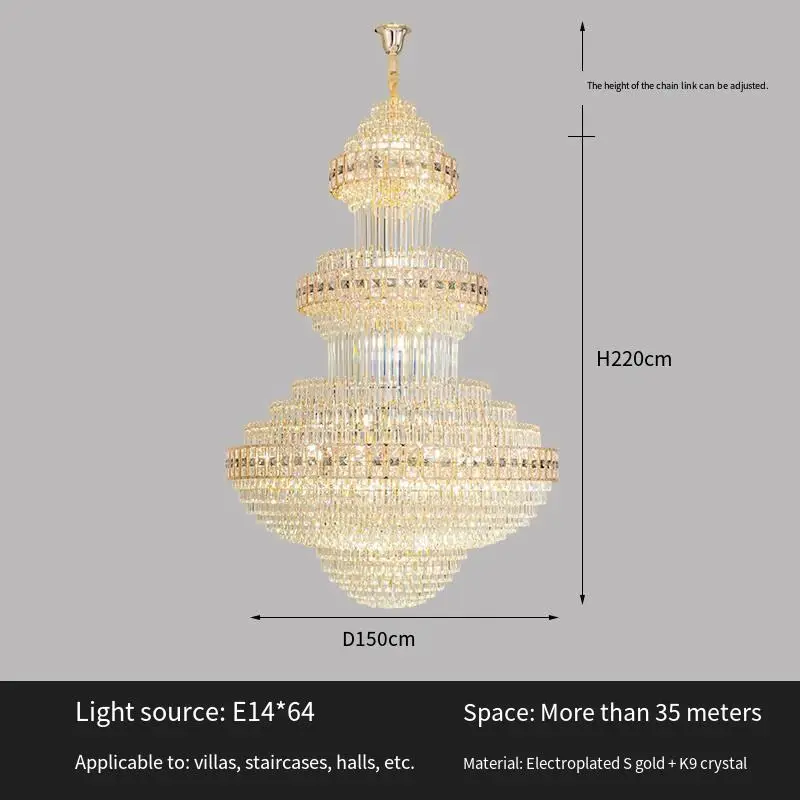 Luxury Crystal Entrance Duplex Large Chandelier Lamp Indoor Villa Stair Home Hotel LED Banquet Hall Ceiling Pendant Ligh — view 6