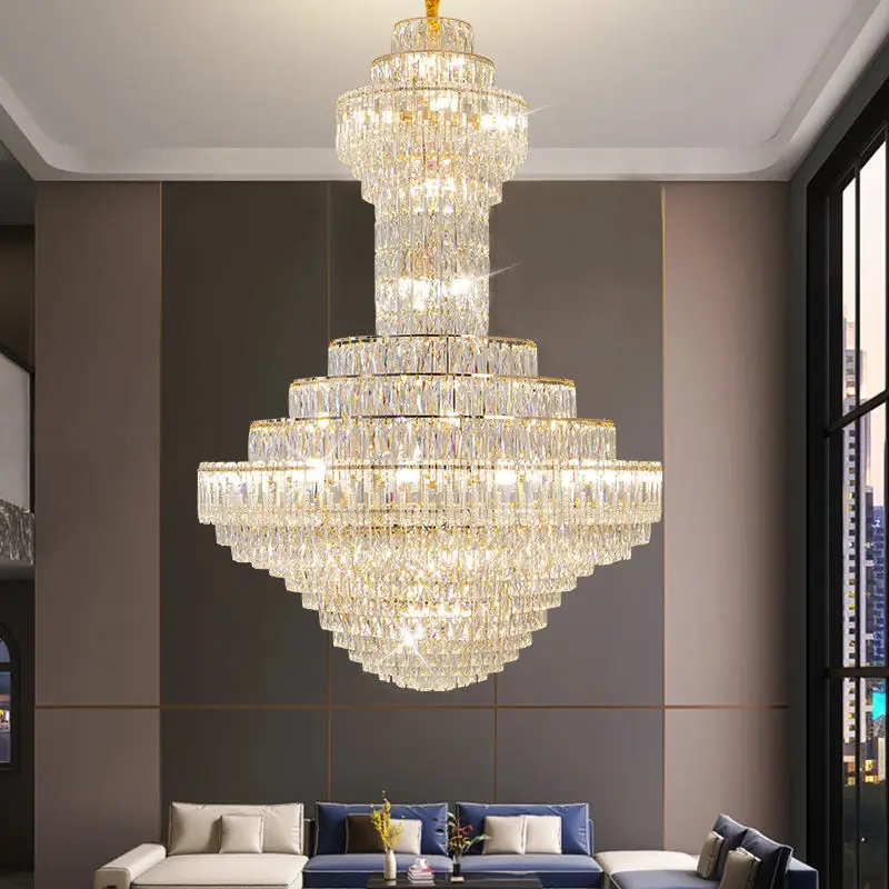 Luxury Large Indoor LED Villa Home Staircase Crystal Chandelier Banquet Hall Entrance Hall Elegant Duplex Hotel Pendant — view 1