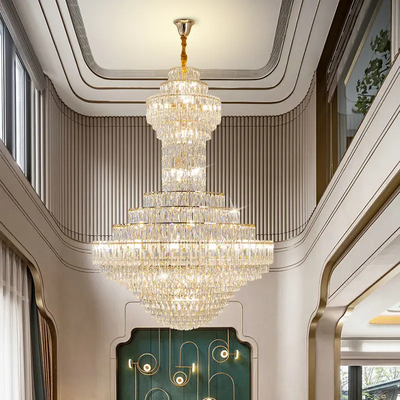 Luxury Large Indoor LED Villa Home Staircase Crystal Chandelier Banquet Hall Entrance Hall Elegant Duplex Hotel Pendant — view 2