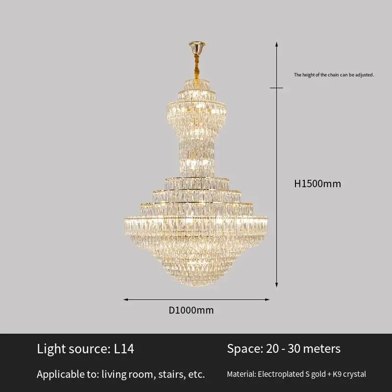 Luxury Large Indoor LED Villa Home Staircase Crystal Chandelier Banquet Hall Entrance Hall Elegant Duplex Hotel Pendant — view 3
