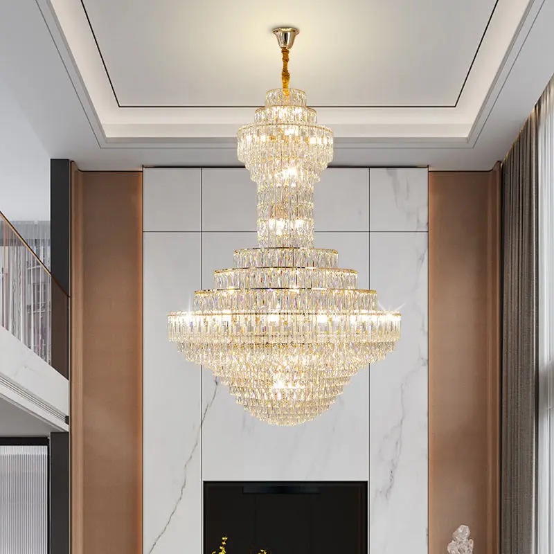 Luxury Large Indoor LED Villa Home Staircase Crystal Chandelier Banquet Hall Entrance Hall Elegant Duplex Hotel Pendant — view 4