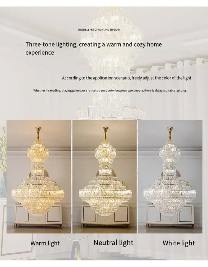 Luxury Large Indoor LED Villa Home Staircase Crystal Chandelier Banquet Hall Entrance Hall Elegant Duplex Hotel Pendant — view 5
