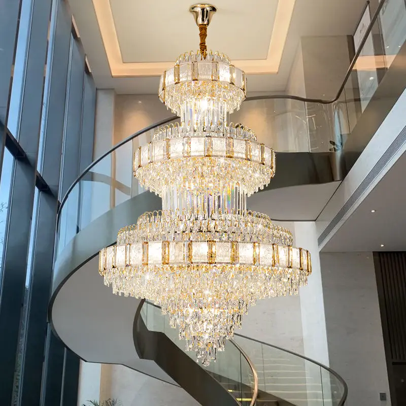 Luxury Large Indoor LED Villa Staircase Crystal Chandelier Entrance Hall Elegant Duplex Hotel Wedding Banquet Hall Penda — view 1