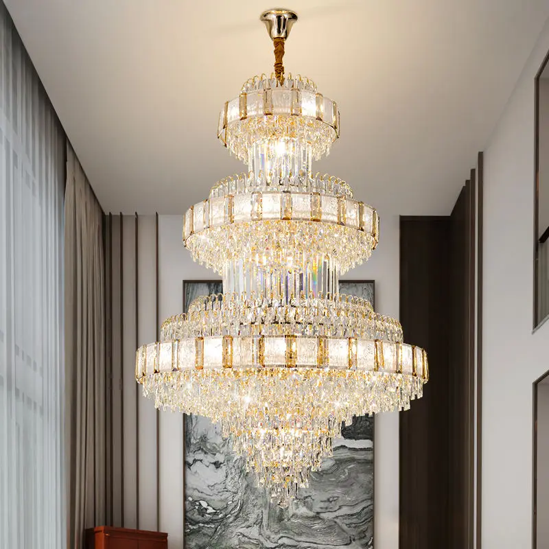Luxury Large Indoor LED Villa Staircase Crystal Chandelier Entrance Hall Elegant Duplex Hotel Wedding Banquet Hall Penda — view 2