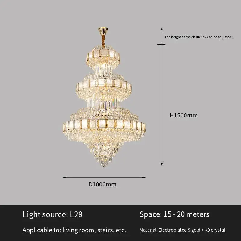 Luxury Large Indoor LED Villa Staircase Crystal Chandelier Entrance Hall Elegant Duplex Hotel Wedding Banquet Hall Penda — view 3