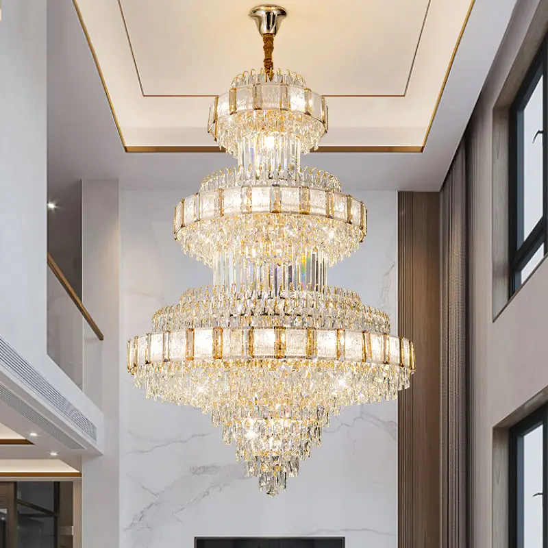 Luxury Large Indoor LED Villa Staircase Crystal Chandelier Entrance Hall Elegant Duplex Hotel Wedding Banquet Hall Penda — view 5