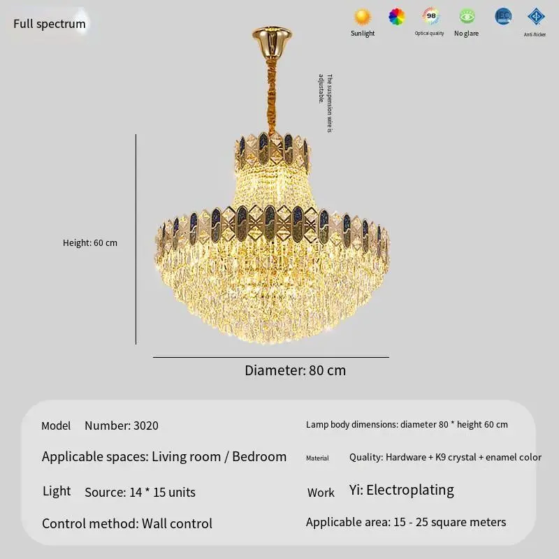 Luxury Crystal Chandelier Light for Banquet Hall Living Room Hotel Bedroom Home Decor Villa Stair Hardware Pendant Lamp — view 3
