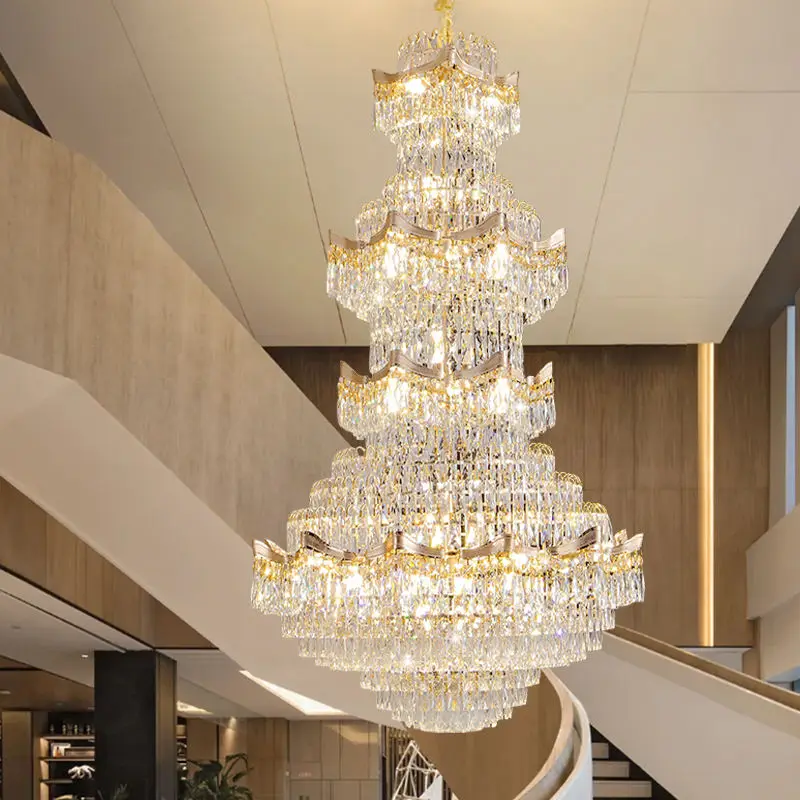 Luxury Crystal Large Chandelier Lamp Indoor Villa Stair Home Entrance Elegant Duplex Hotel Banquet Hall Ceiling Pendant — view 3