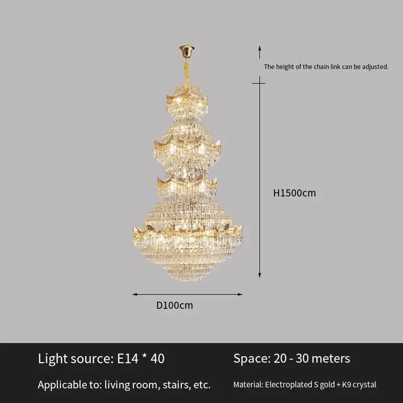 Luxury Crystal Large Chandelier Lamp Indoor Villa Stair Home Entrance Elegant Duplex Hotel Banquet Hall Ceiling Pendant — view 4