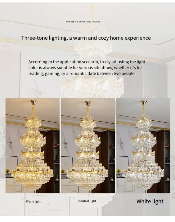Luxury Crystal Large Chandelier Lamp Indoor Villa Stair Home Entrance Elegant Duplex Hotel Banquet Hall Ceiling Pendant — view 5