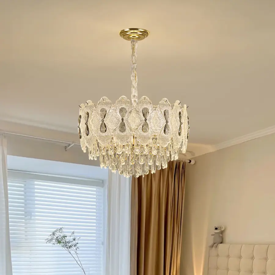 Luxury Crystal Iron Round Villa Banquet Hall Chandelier Light Home Hotel Decor Hotel Livingroom Adjustable Height Pendan — view 2