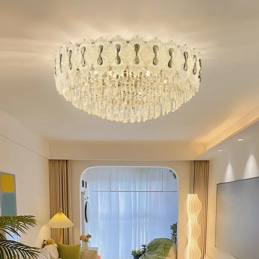 Luxury Crystal Iron Round Villa Banquet Hall Chandelier Light Home Hotel Decor Hotel Livingroom Adjustable Height Pendan — view 3