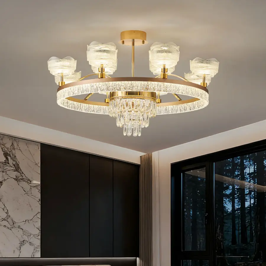 Modern Luxury Iron Crystal Aluminum Acrylic Chandelier Lamp Home LivingRoom Bedroom Decor LED Ceiling Pendant Flush Moun — view 2