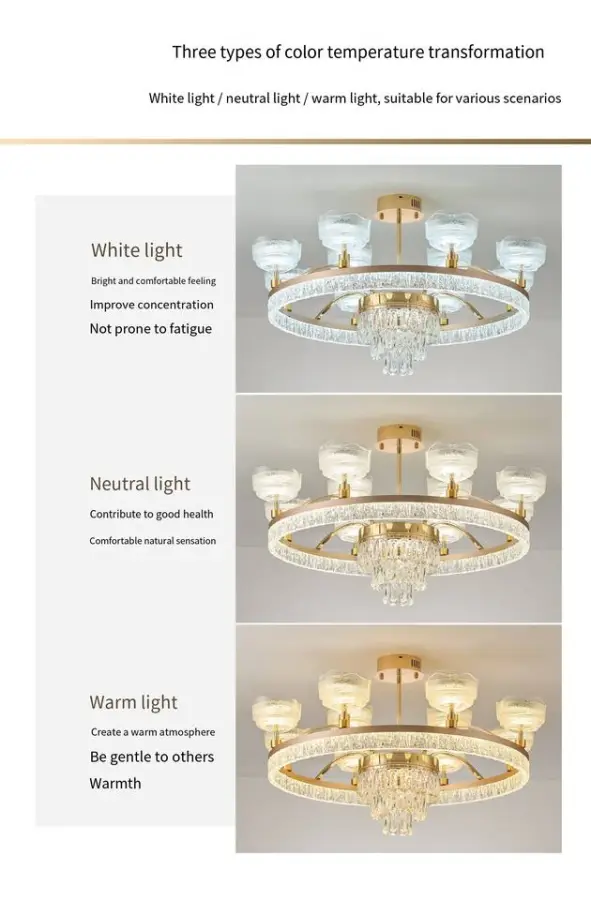 Modern Luxury Iron Crystal Aluminum Acrylic Chandelier Lamp Home LivingRoom Bedroom Decor LED Ceiling Pendant Flush Moun — view 4