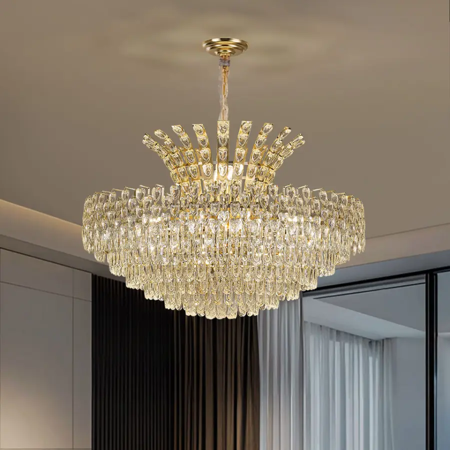 Luxury Home Decor Modern Crystal Middle Villa Chandelier Ceiling Lamp Banquet Hall Hotel Livingroom Decor Iron Pendant L — view 2