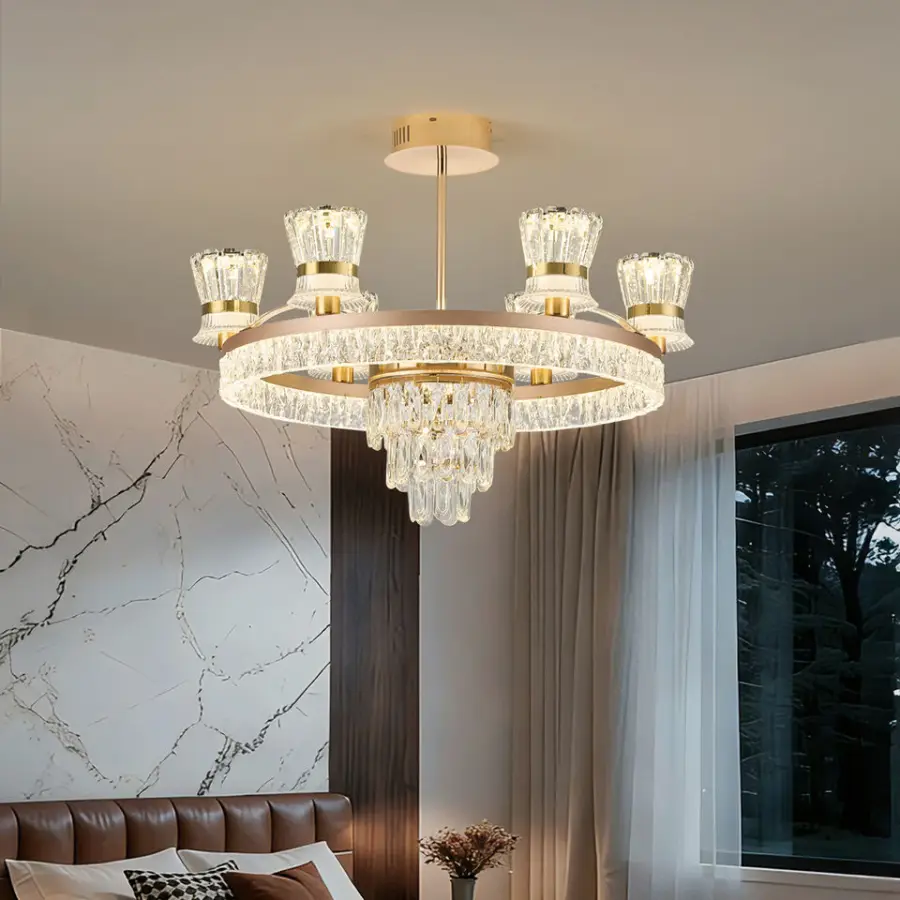 Luxury Modern Iron Crystal Ceiling Chandelier Lamp Aluminum Home Bedroom Hotel Decor LED Middle Pendant Flush Mount Ligh — view 1