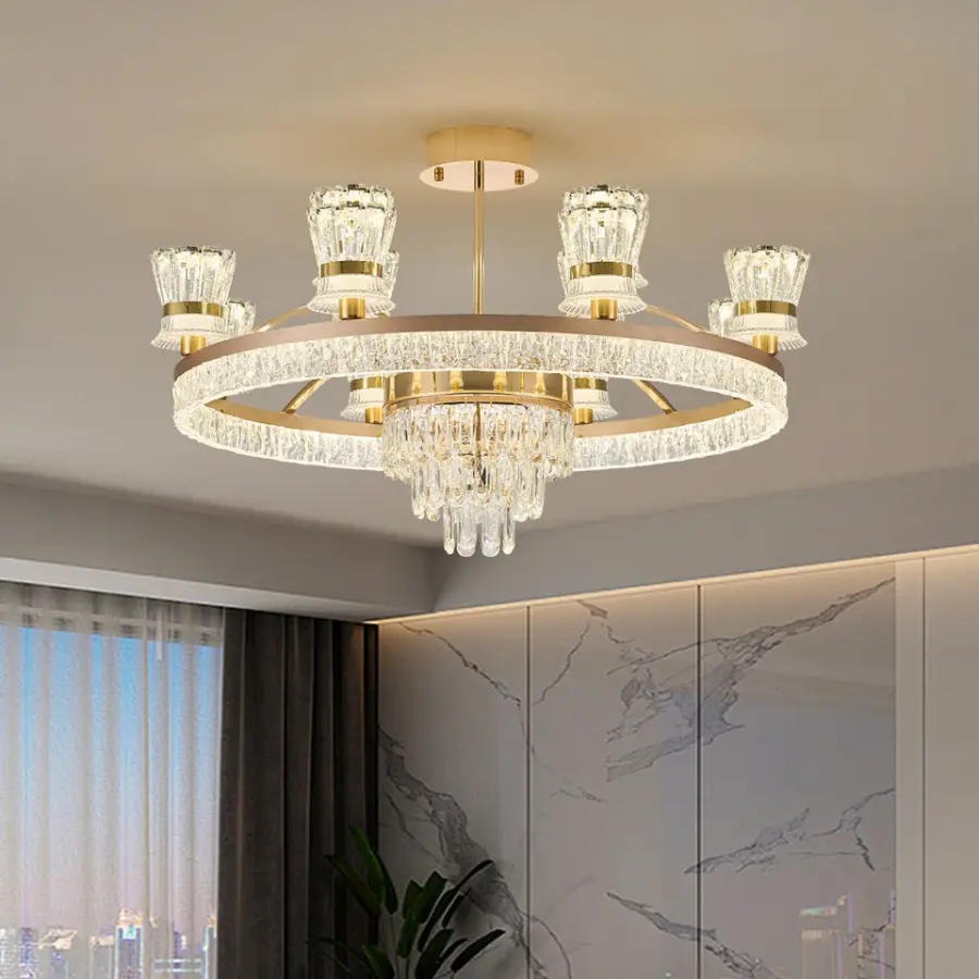 Luxury Modern Iron Crystal Ceiling Chandelier Lamp Aluminum Home Bedroom Hotel Decor LED Middle Pendant Flush Mount Ligh — view 2