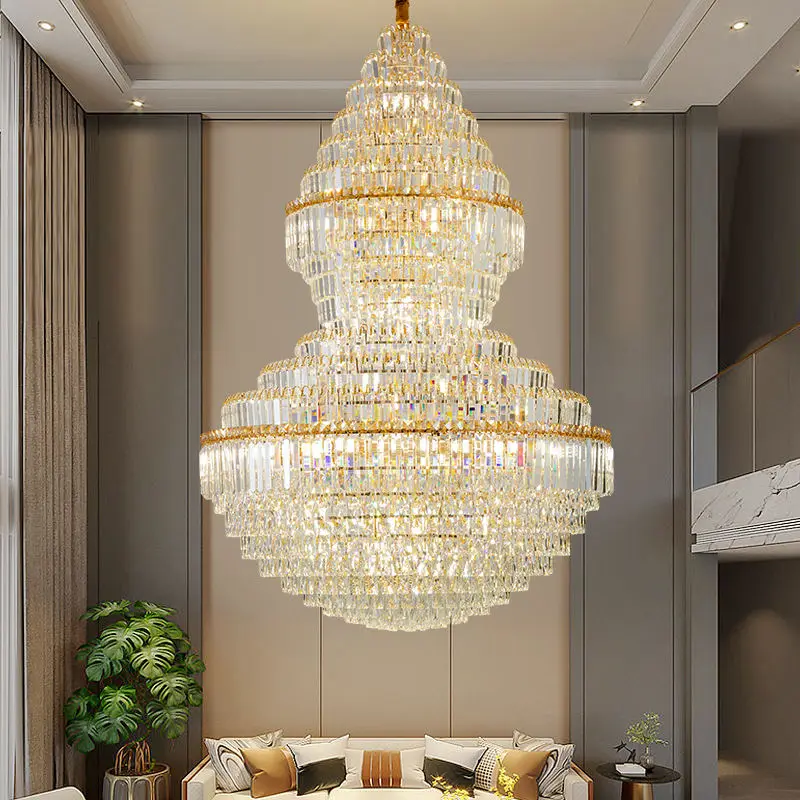 Luxury Large Villa Stair Gold K9 Crystal Banquet Hall Ceiling Chandelier Light for Livingroom Hotel Home Corridor Pendan — view 2
