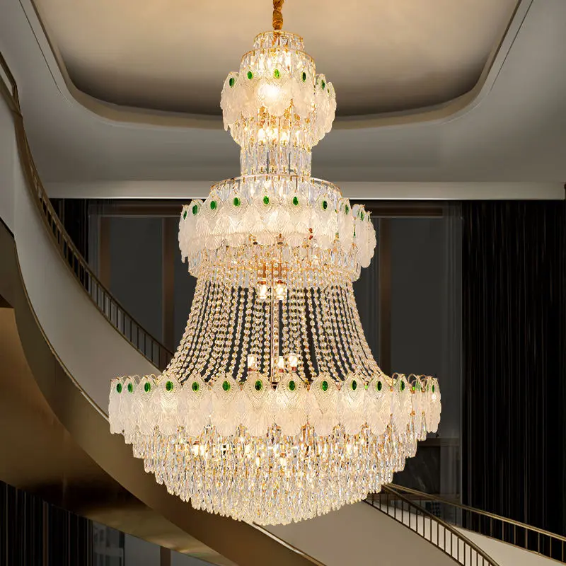 Luxury Large Gold K9 Crystal Villa Stair Banquet Hall Hardware Ceiling Chandelier Light Hotel Home Decor Corridor Pendan — view 1