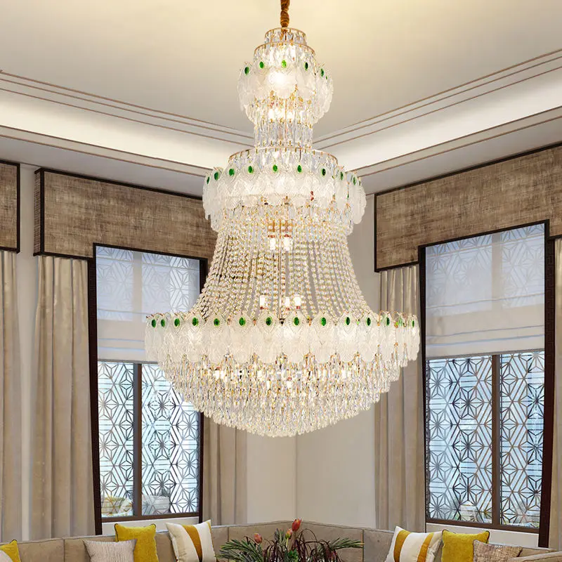 Luxury Large Gold K9 Crystal Villa Stair Banquet Hall Hardware Ceiling Chandelier Light Hotel Home Decor Corridor Pendan — view 2