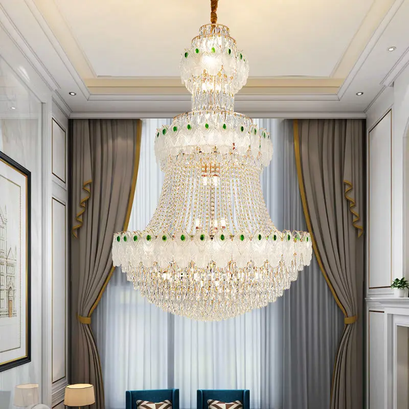 Luxury Large Gold K9 Crystal Villa Stair Banquet Hall Hardware Ceiling Chandelier Light Hotel Home Decor Corridor Pendan — view 3