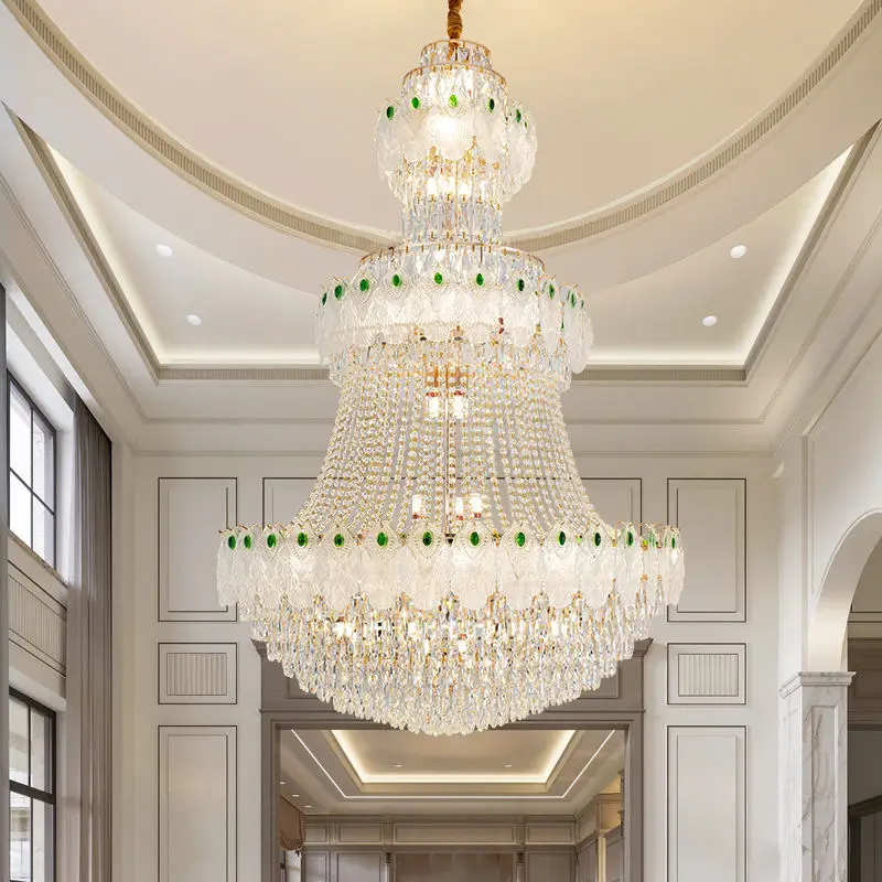 Luxury Large Gold K9 Crystal Villa Stair Banquet Hall Hardware Ceiling Chandelier Light Hotel Home Decor Corridor Pendan — view 5