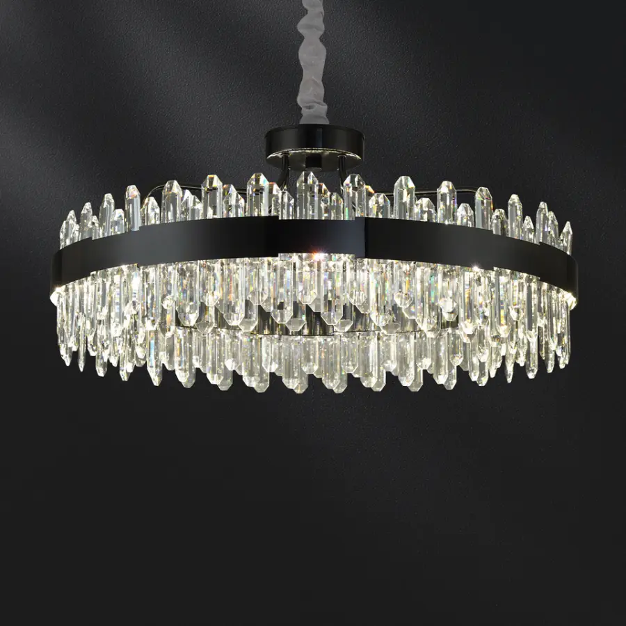 Luxury Modern Crystal Viall Banquet Hall LED Iron Chandelier Hotel Home Decor Adjustable Height Pendant Lamp Middle Dimm — view 1