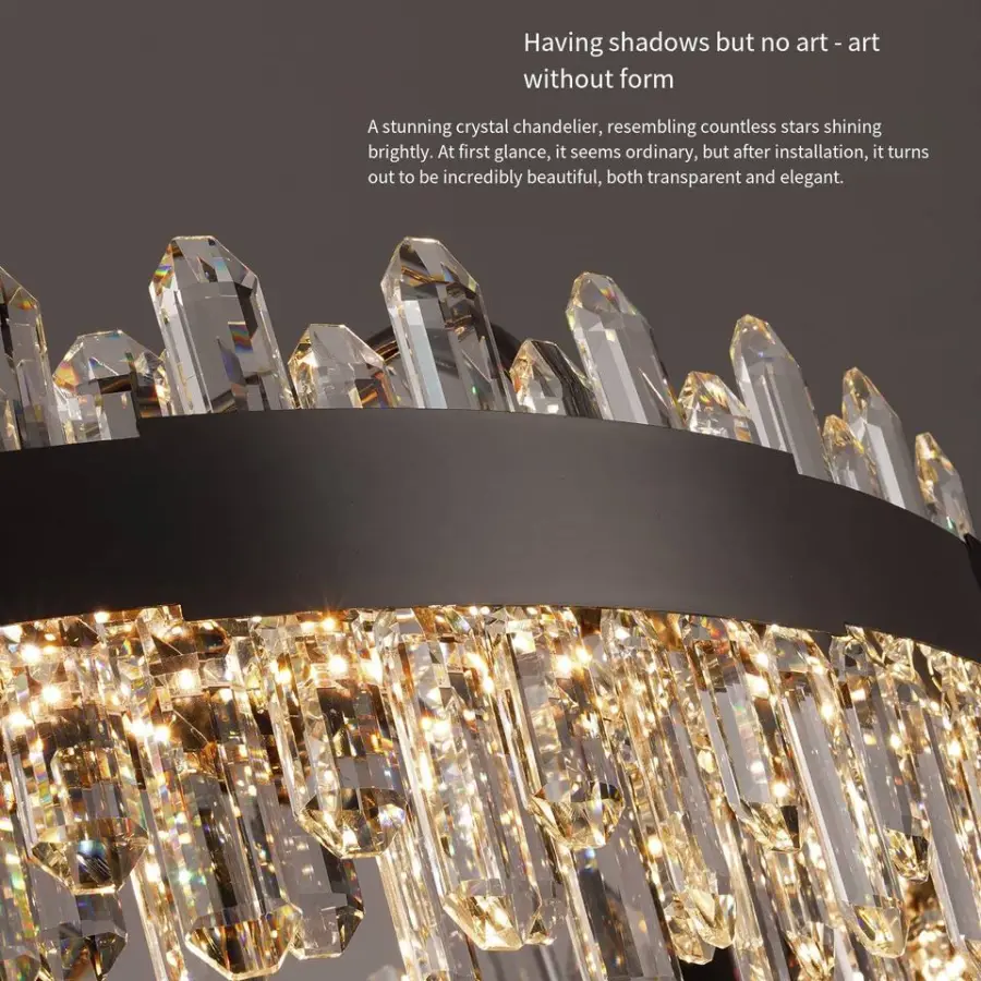 Luxury Modern Crystal Viall Banquet Hall LED Iron Chandelier Hotel Home Decor Adjustable Height Pendant Lamp Middle Dimm — view 3