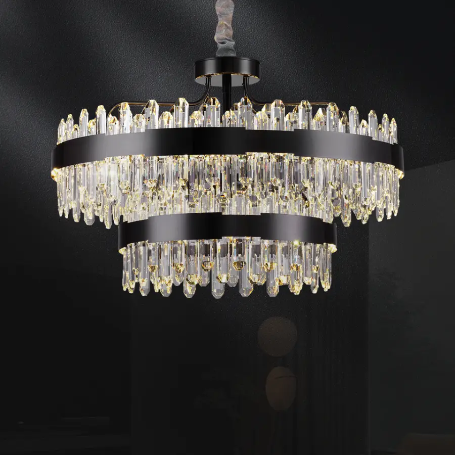 Luxury Modern Crystal Viall Banquet Hall LED Iron Chandelier Hotel Home Decor Adjustable Height Pendant Lamp Middle Dimm — view 4