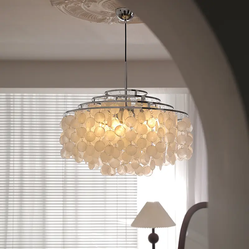 Modern French-style Romantic Iron Shell LED Chandelier Vintage Cream-Style Living Room Dining Room Bedroom Designer Pend — view 2