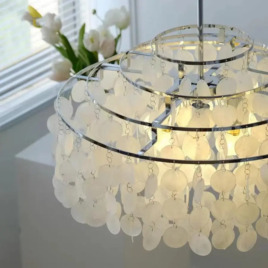 Modern French-style Romantic Iron Shell LED Chandelier Vintage Cream-Style Living Room Dining Room Bedroom Designer Pend — view 4
