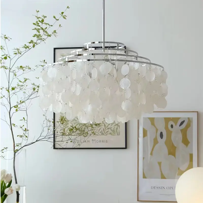 Modern French-style Romantic Iron Shell LED Chandelier Vintage Cream-Style Living Room Dining Room Bedroom Designer Pend — view 5