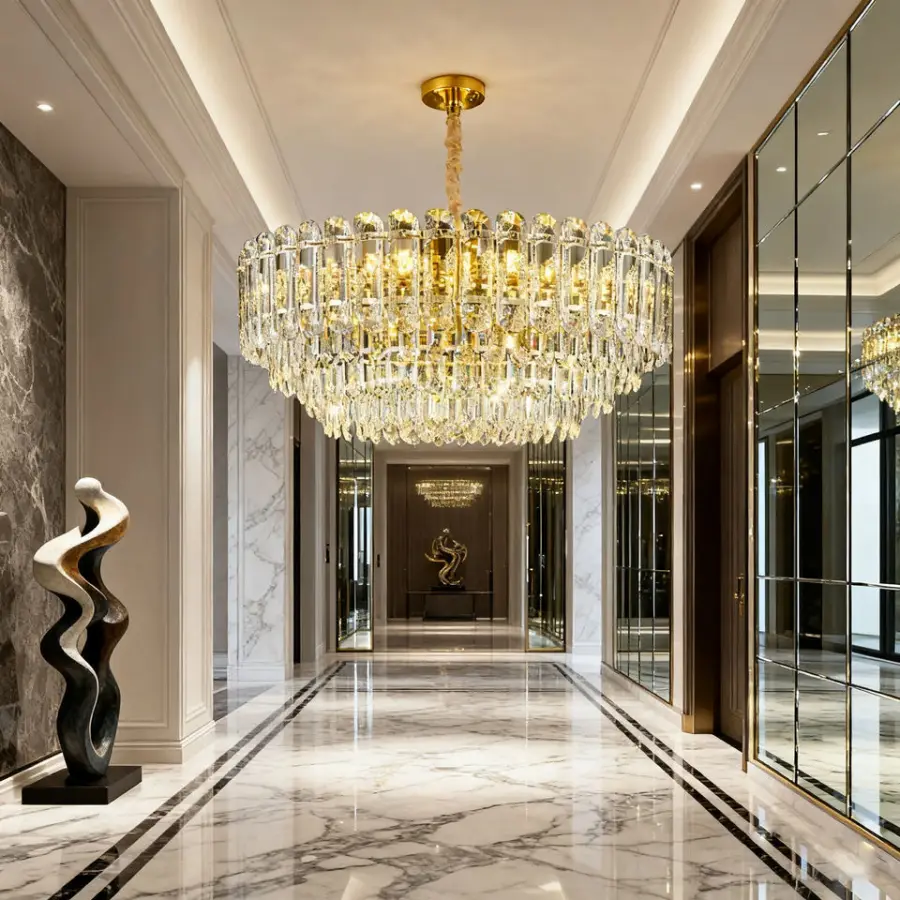 Modern Classic Luxury Crystal Villa LED Chandelier Pendant Lamp for Hotel Livingroom Restaurant Hanging Light Adjustable — view 1