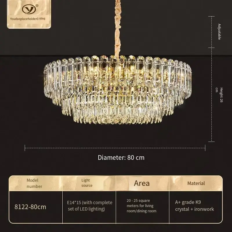 Modern Classic Luxury Crystal Villa LED Chandelier Pendant Lamp for Hotel Livingroom Restaurant Hanging Light Adjustable — view 4