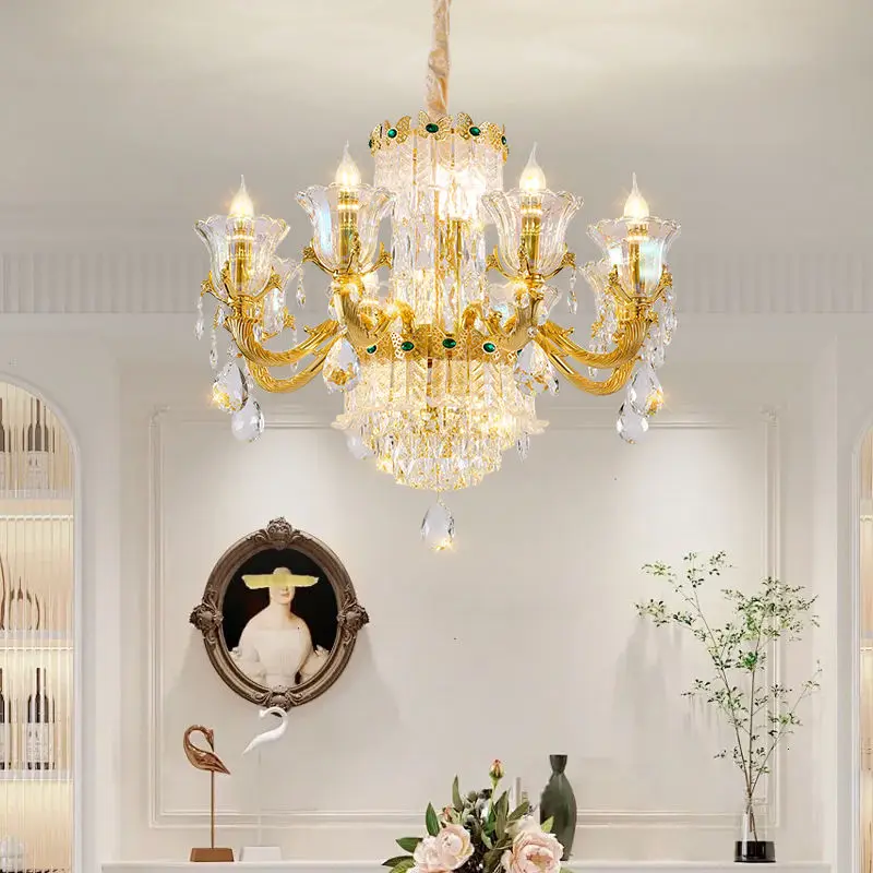 Modern Luxury Crystal Banquet Hall LED Chandelier Light for Home Hotel Decor Adjustable Height Pendant Lamp — view 2